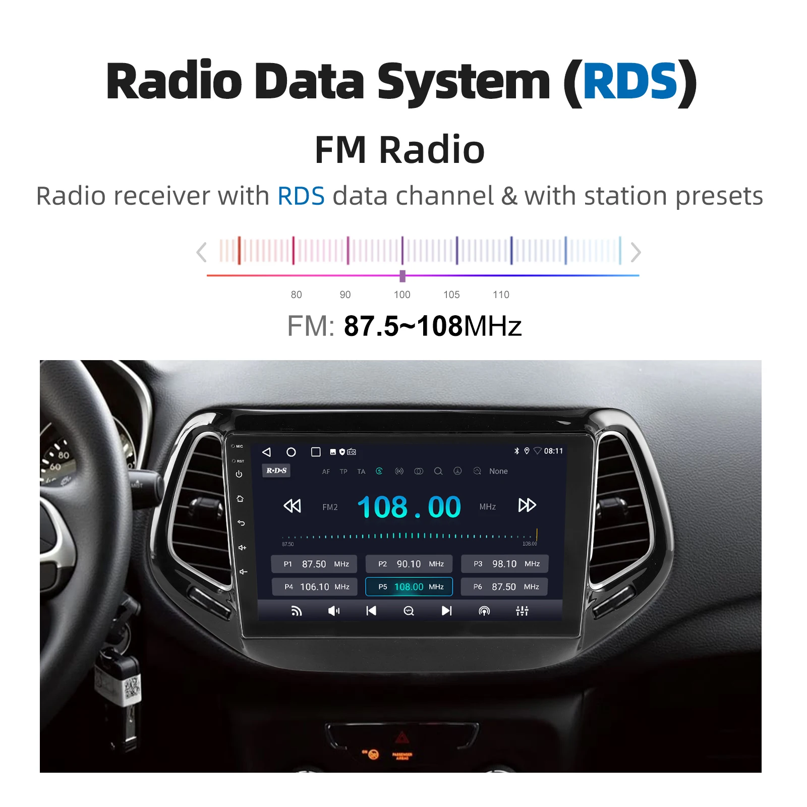 Autoradio ESSGOO Android 15 10 Zoll 4+64G/6+128G für Jeep Compass 2017-2020 Drahtloses CarPlay Android Auto GPS Navigation Bluetooth WiFi RDS Lenkradsteuerung Mirror Link Touchscreen – Detail 13
