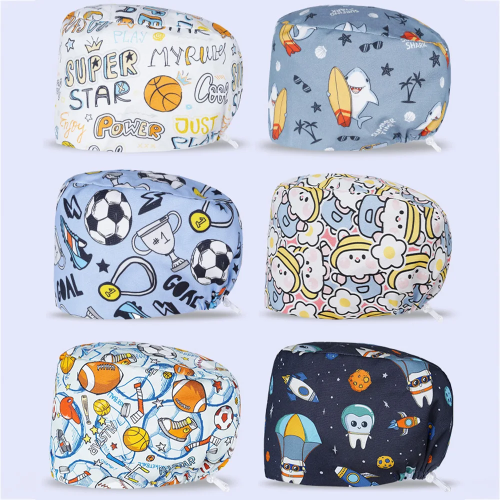 

Football Printing Nurse Caps Clinic Surgeon Hat Soft Pet Hospital Dentist Caps Breathable Beauty Salon Chef Work Headgear K1039