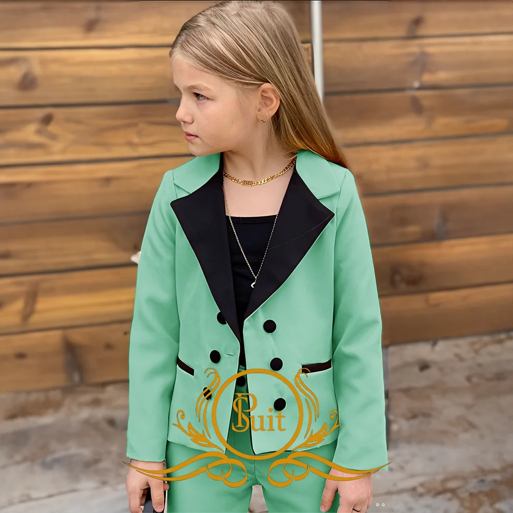 Blazer per ragazze abiti con risvolto doppiopetto moda giacche per bambini + pantaloni Set completo Casual per adolescenti formale allentato