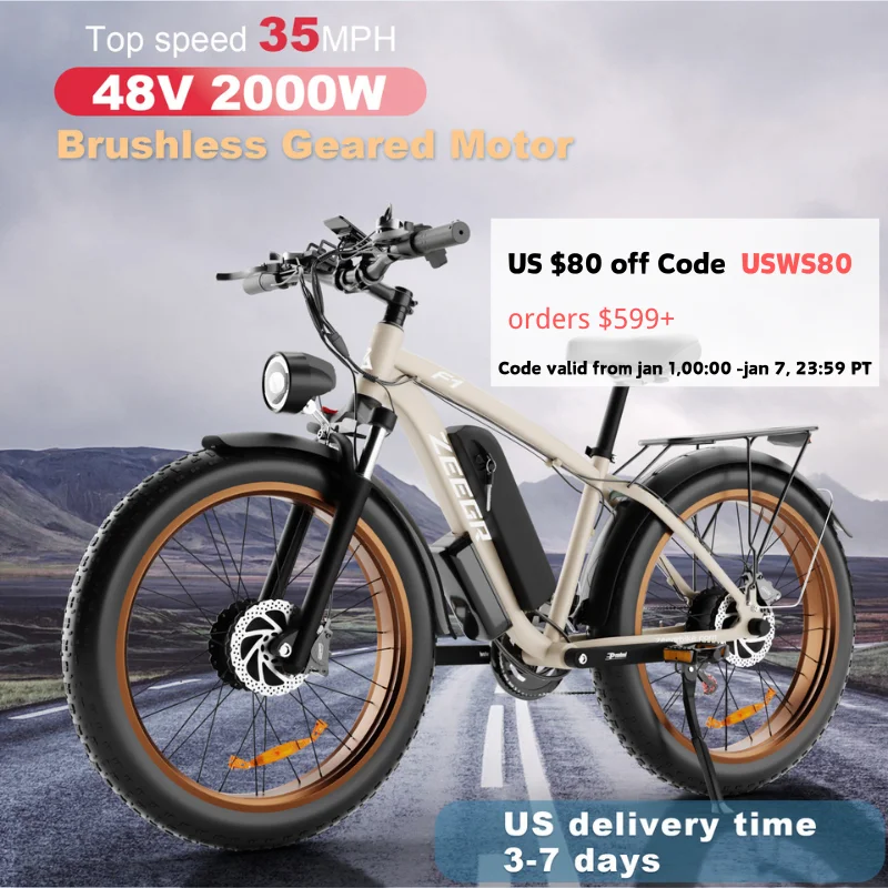 Zgeer F1 48v 2000w ebike full suspension power bicycle with ce 26 inch fat tire hidden dual battery snow beach electric  bike