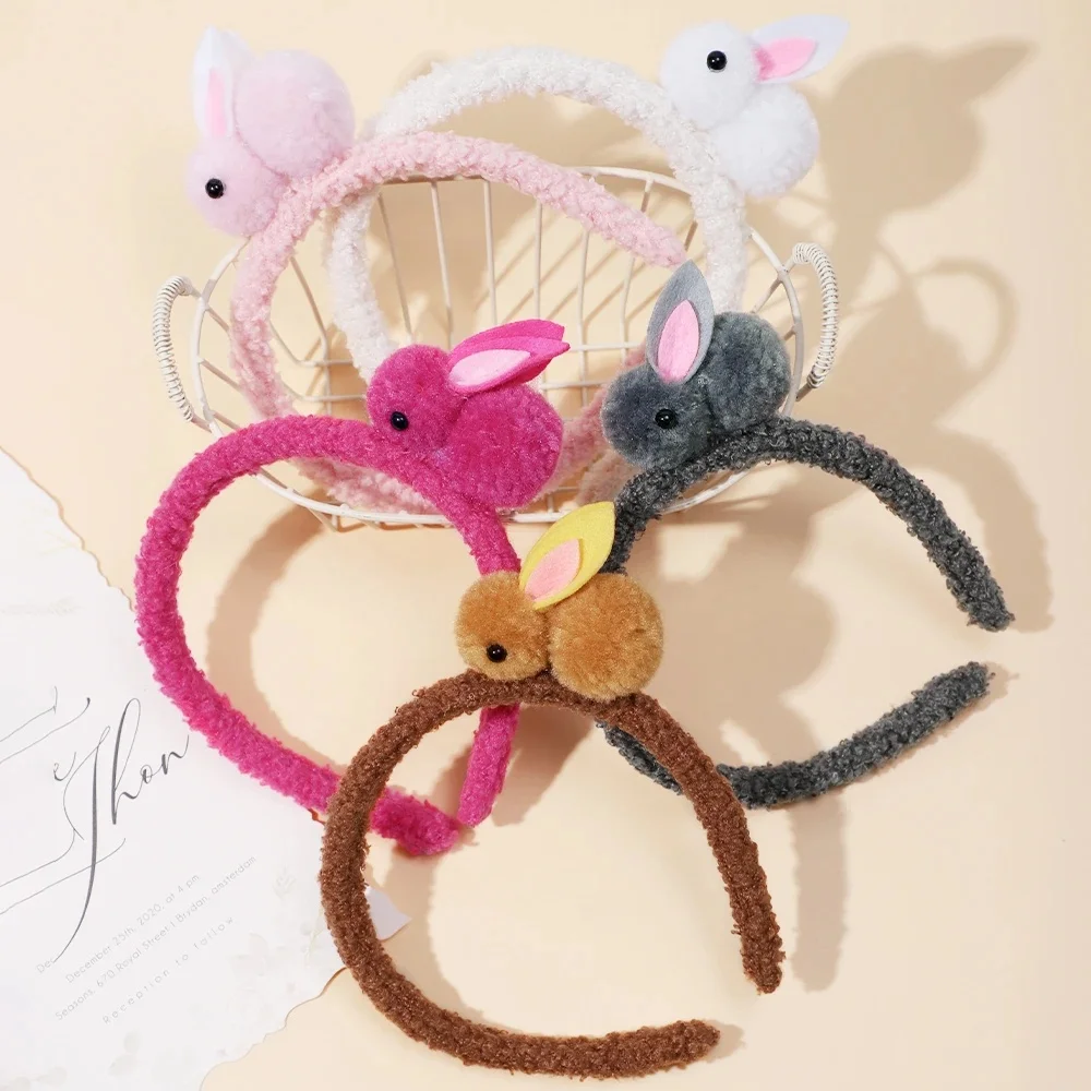 Śliczne opaski na głowę królika dla dzieci Dziewczęta Nakrycia głowy Teddy Fur Lamb Wool Opaska do włosów dla kobiet Dziewczęta Turban Wielkanocne akcesoria do włosów — zdjęcie 2