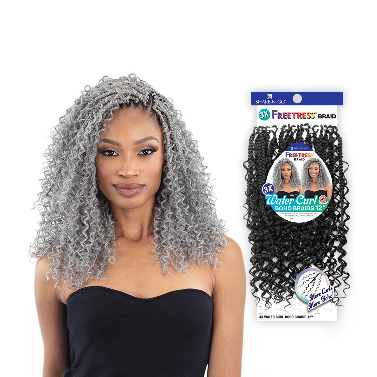 ضفائر كروشيه صناعية من FreeTress 3X ضفائر بوهو لتجعيد المياه مقاس 12 بوصة