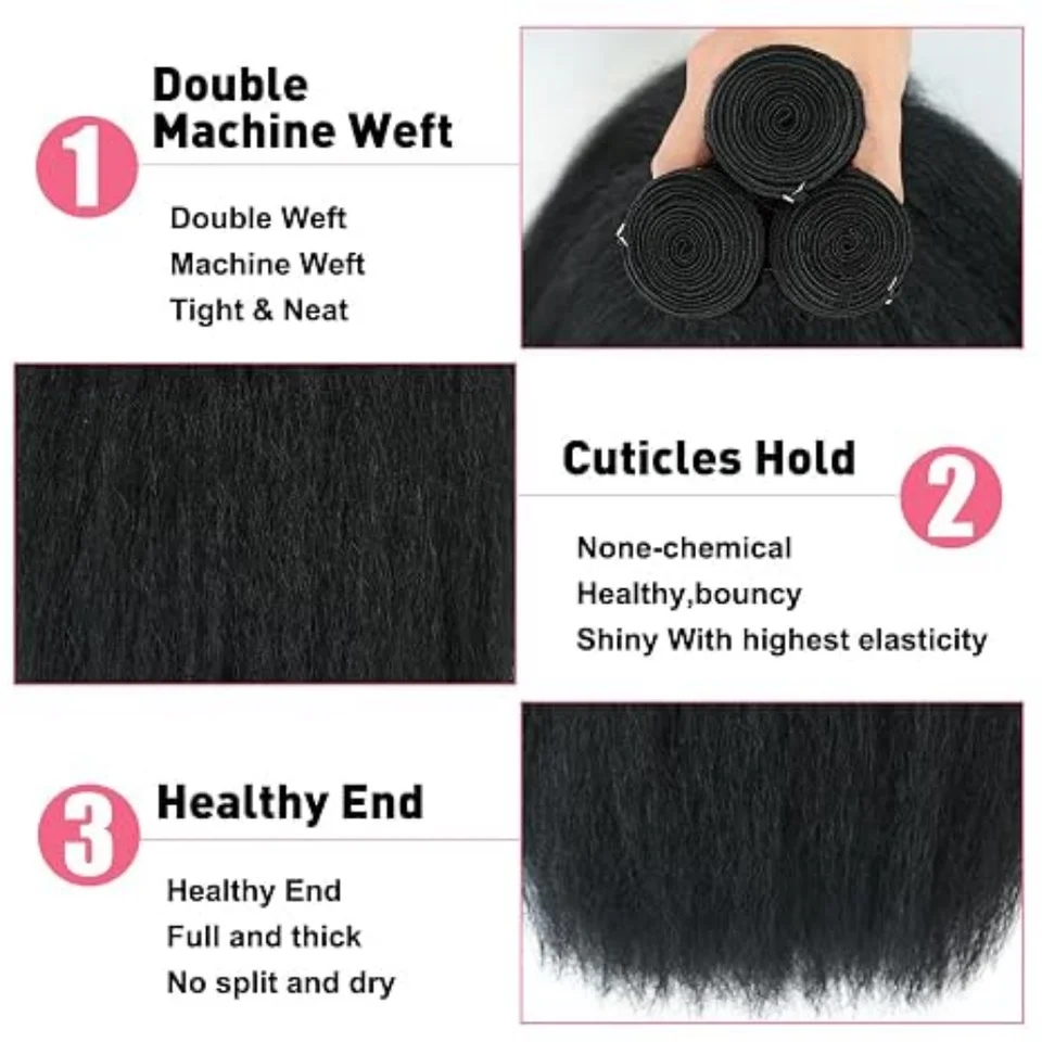 Paquetes de cabello humano kinky straight de 26 pulgadas, 100% humano, yaki liso, 1/3/4 paquetes 6