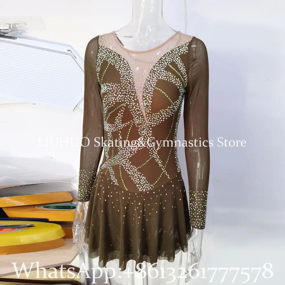 Ice Figure Skating Dress High Elasticity Gold Color Women's Girls' Professional Competition Ice Skating Wear