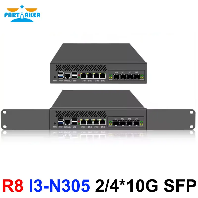 Partaker 1U Rack Mini PC 2x10G SFP + 4x i226-V 2.5G Intel I3-N305 DDR5 M.2 Nvme Network Router Server Firewall Aparelho AES-NI