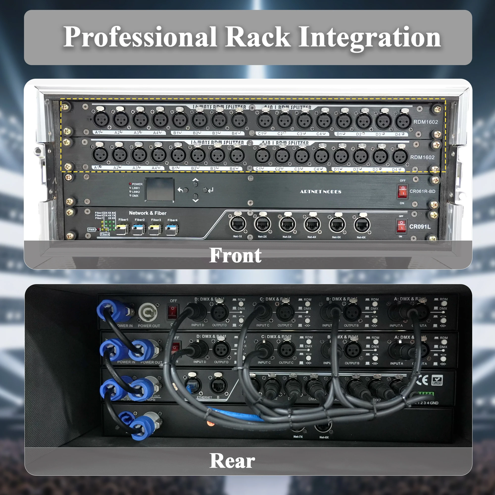 Divisor de señal DMX y RDM de 16 canales, distribuidor DMX opticamente aislado con interruptor RDM, terminación y indicadores LED RDM1602