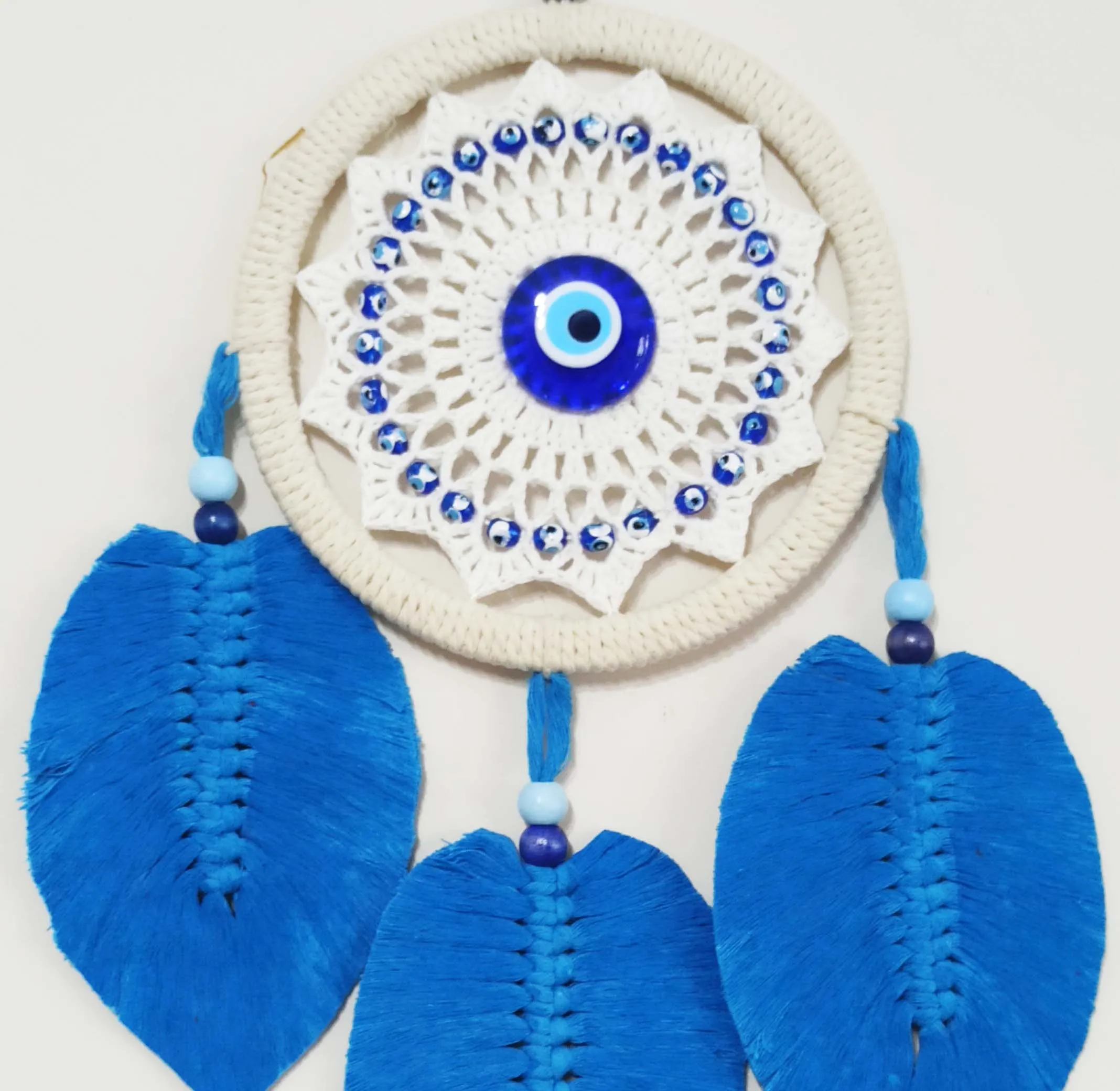 Blue Leaf Evil Eye Beads Macrame Wall Decor