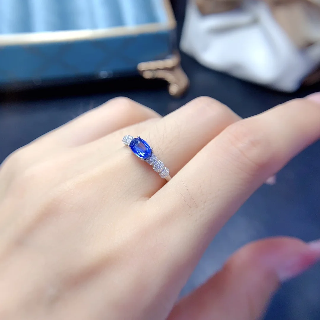 KJJEAXCMY Boutique Jewelry Girls' Natural Blue Crystal Ring 925 Pure Silver Plated Platinum Christmas Gift for Girlfriend Weddin