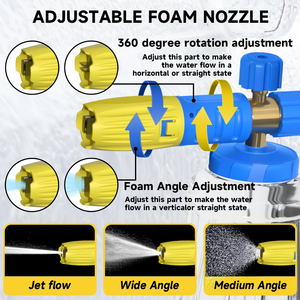 Foam Cannon Snow Foam Lance Jet Wash Quick Release Adjustable Nozzle 1/4 Inch Male Fitting Dispenser Stainless Steel Filter