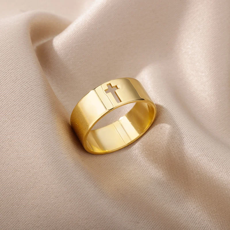 Stainless Steel Jesus Cross Ring Gold Color Black Prayer Finger Rings For Men Cross Rings For Women Religious Jewelry Gifts New