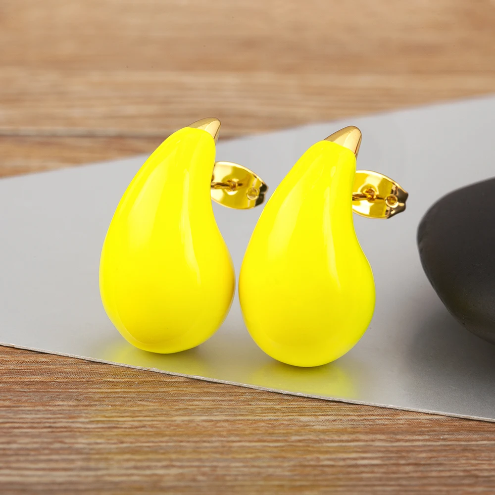 Nidin New Arrival Waterdrop Shape Chunky Dome Charm Earrings 6 Colors For Women Fashion Female Ear Jewelry Accessories Gifts