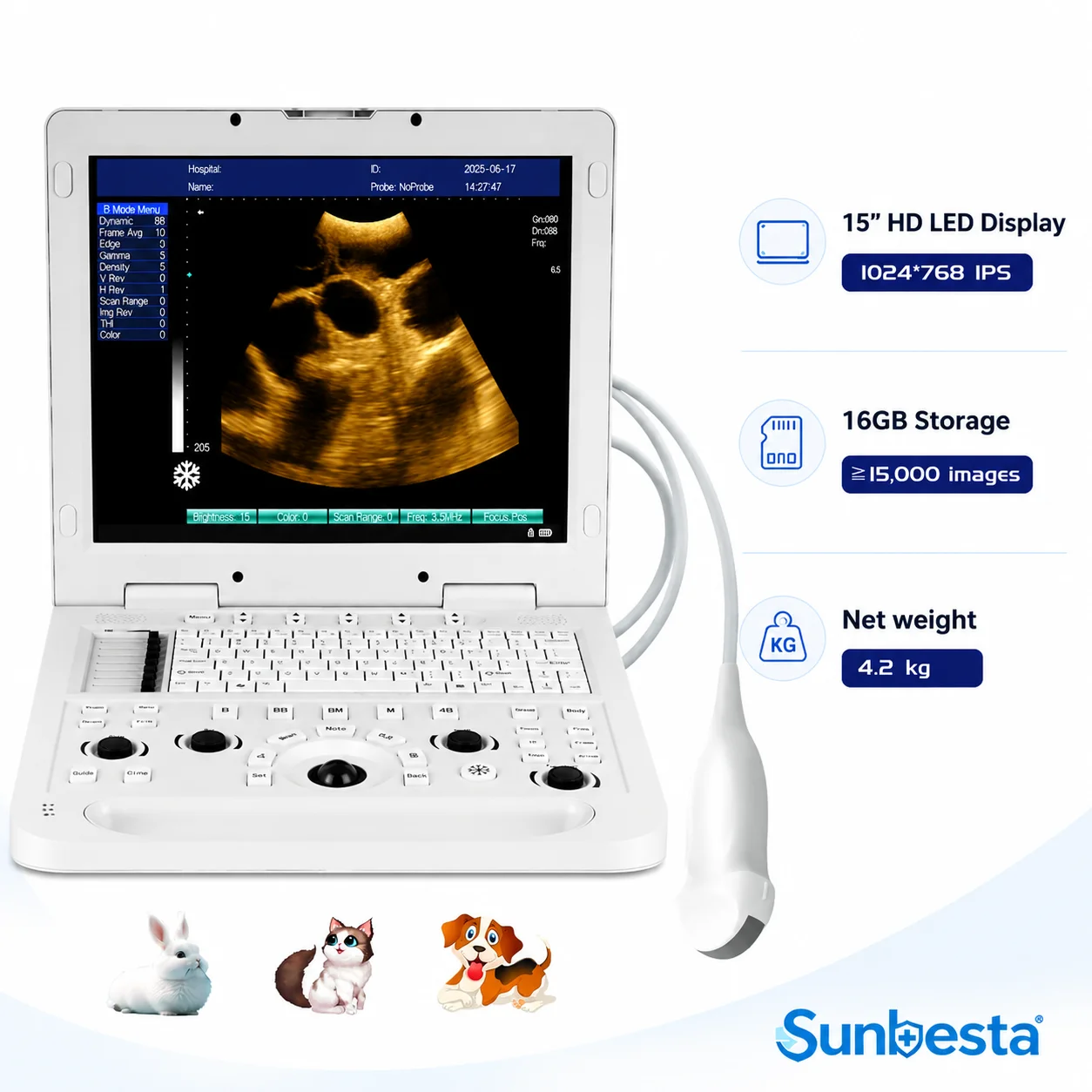 N20 Portable Veterinary Ultrasound Machine with 6.5MHz Micro Convex Probe, Small Animal Pregnancy Scanner for Dog Cat Rabbit Guinea Pig Turtle Fish