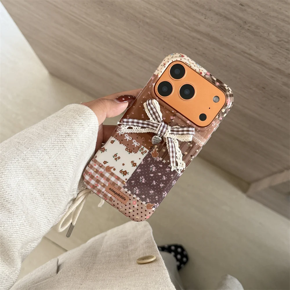 

New retro bow creative small new iPhone 17 Pro Max 13 14 15 16 Pro Max anti drop protective case luxurious and fashionable
