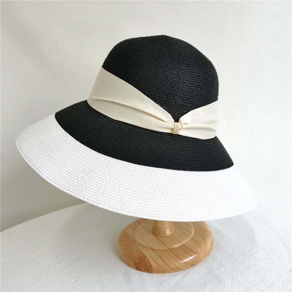 Classical Wide Brim Women Sun Hats Black Ribbon Band Summer  display picture 3