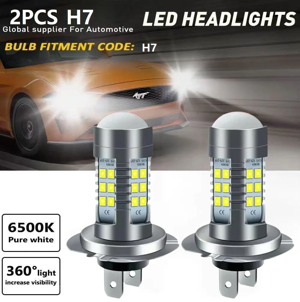 2PCS front LED headlight bulbs headlamp H7 high and low beam 6000K super white