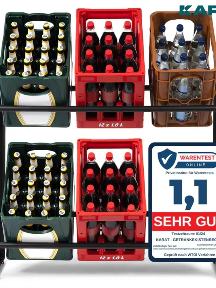 FLOORDIREKT Getränkekistenregal Kenji mit 6 Kisten - Getränkeständer - Metall - Robustes und belastbares Lagerregal
