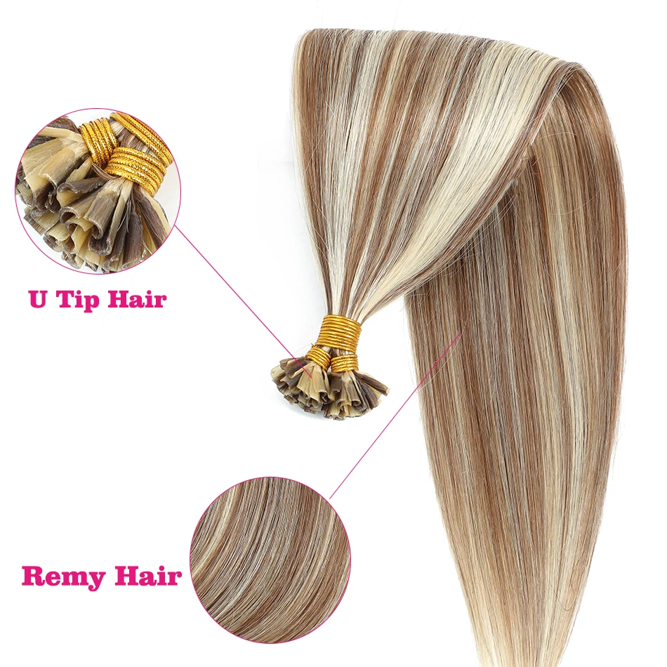 KerBrian Tip-Extensions de Cheveux Naturels Lisses pour Femme, Article en U, Style poumons, Qualité Remy, 0.8g, 1g, 50 Pièces