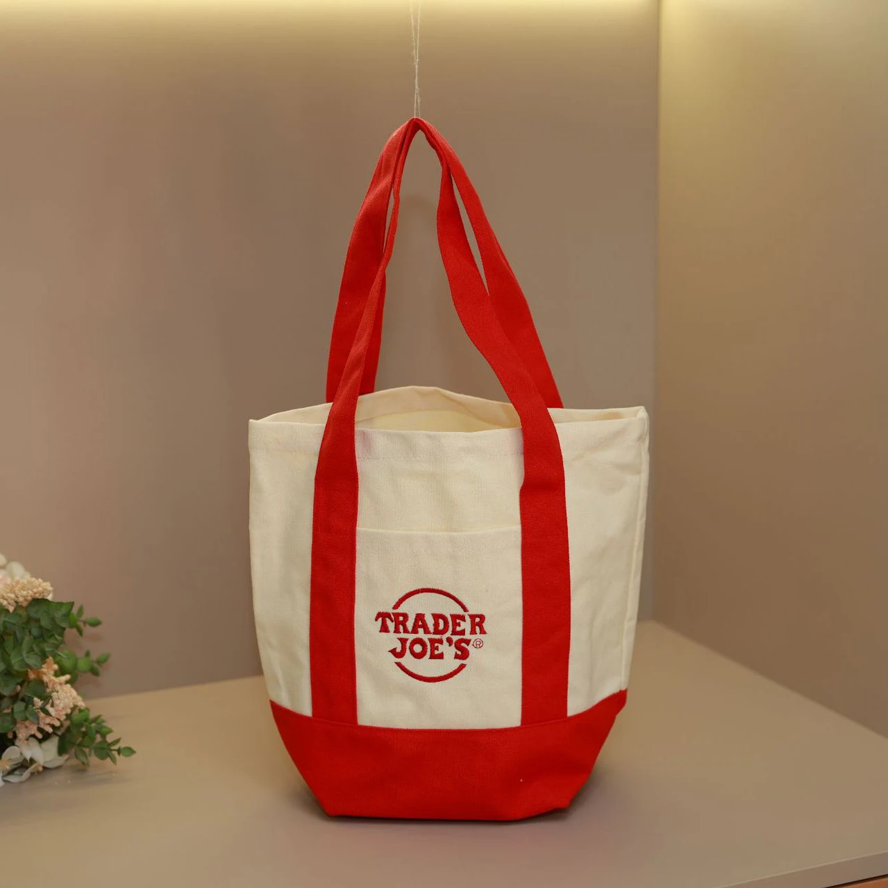 Trader Joe's Mini Canvas Tote Bag Color Block Handbag Portable Lunch Bag Casual Shopping Bag Women Cute Small Handheld Purse Reusable Grocery Storage Bags view 6