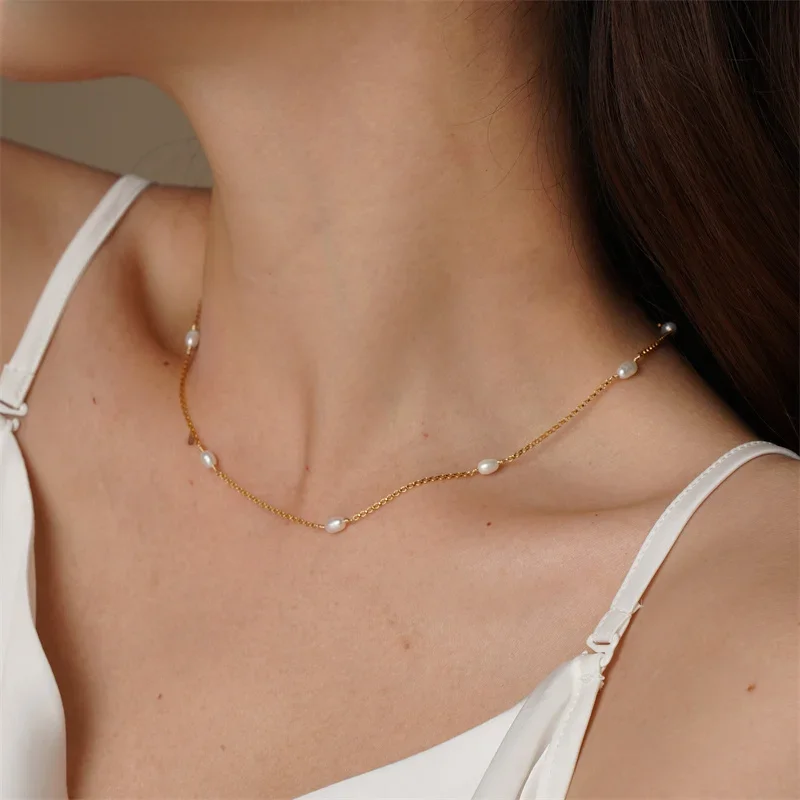 Naturalny naszyjnik z pereł złoty Choker prawdziwe 14K złoto wypełnione ręcznie robione wisiorki Collier Femme Kolye Collares biżuteria Boho dla kobiet — zdjęcie 2