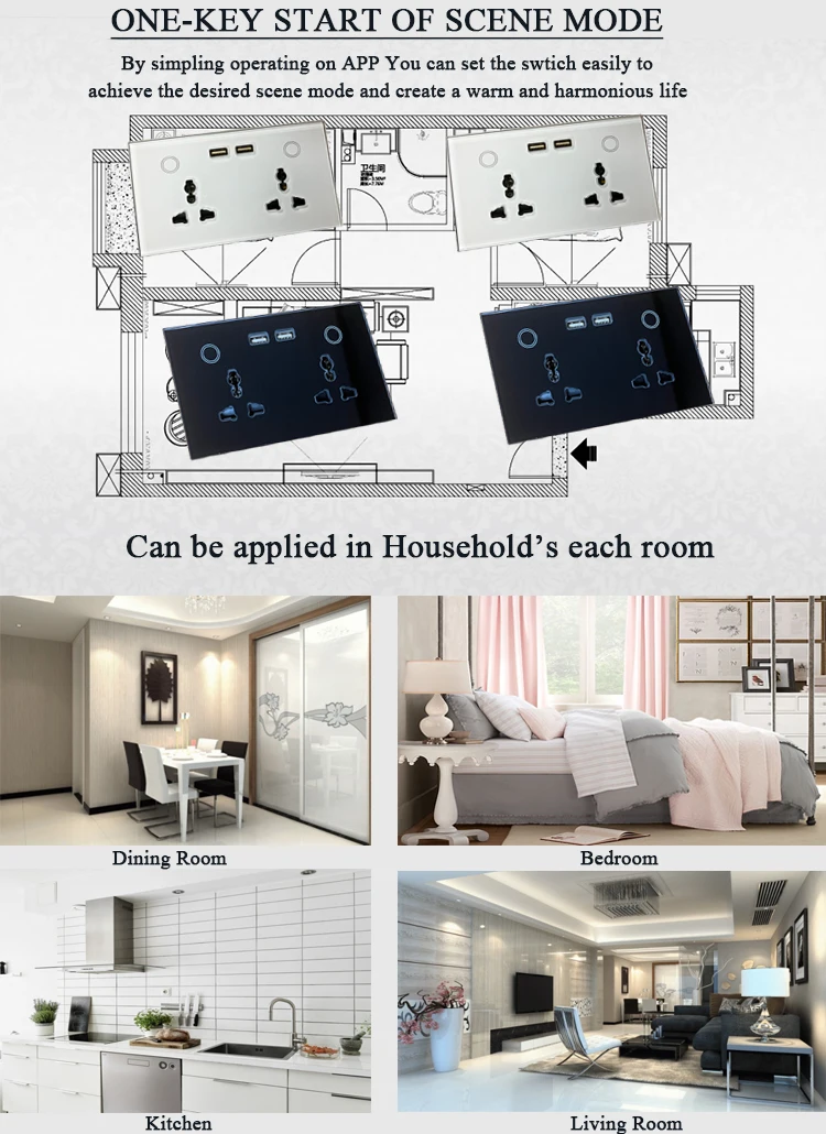 Zigbee Universal Plug Smart Inwall Socket Power Outlets with Double USB Charger Works with Tuya Alex Google