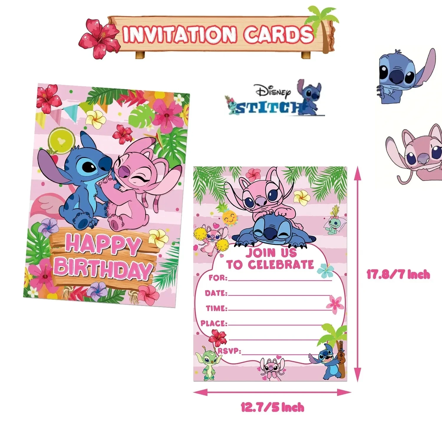 Disney cartoon Stitch Party Invitation Card Mickey themed birthday cutlery Kids Girls Baby Shower Decoration Birthday Party Gift