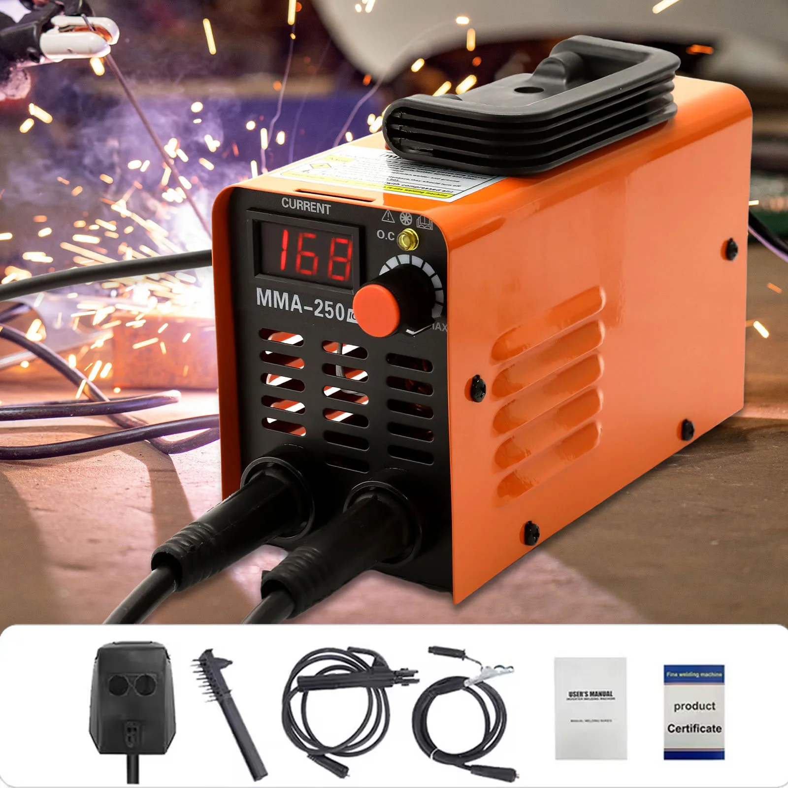 Machine à souder Portable MMA-250, soudeur électrique à Arc onduleur, courant réglable, compacte, avec boîte de rangement d'outils