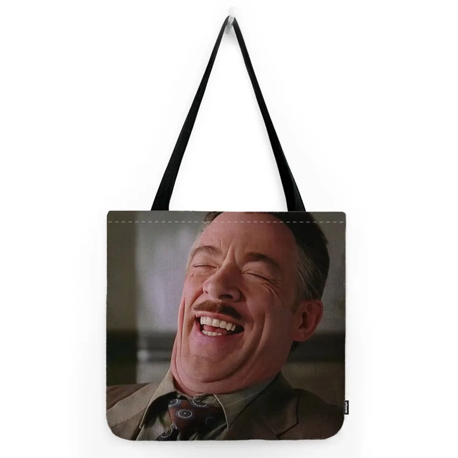 Funny Hilarious Nicolas Cage Dwayne Johnson Rock Smile Face Meme Art Humorous Cotton Linen Unique Shoulder Bag Carrying Tote Bag