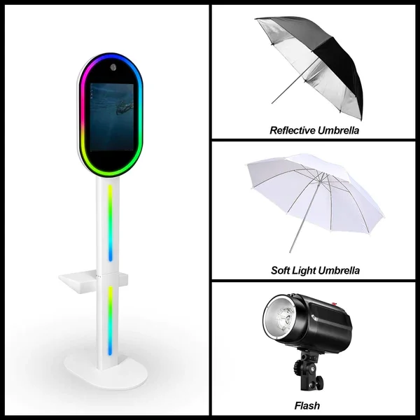 M10 Mirror Photo Booth 15.6" Touch Screen And Built-In Camera With Fill Light & Reflective & Soft Light Umbrellas | 360SPB®