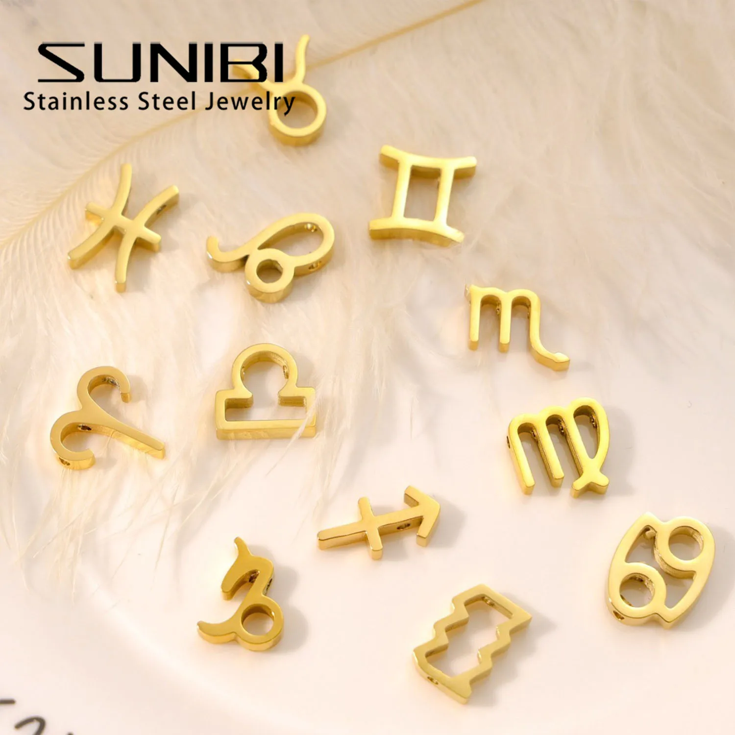 

SUNIBI золотой цвет Сделай Сам не темнеет нержавеющая сталь 12 знаков Зодиака Подвески для ожерелий или браслетов Прямая поставка/оптовая продажа