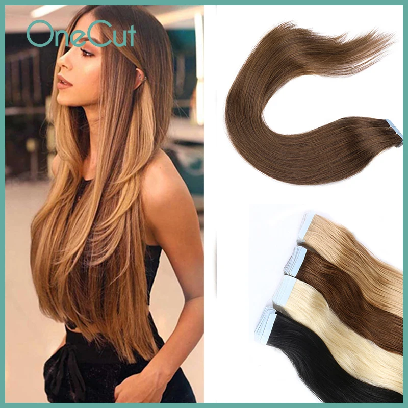 Tape in Human Hair Extensions 100% Natural Hair Machine Made Straight Remy Seamless Invisible Tape 20pcs 40g 50g/set Multi-color