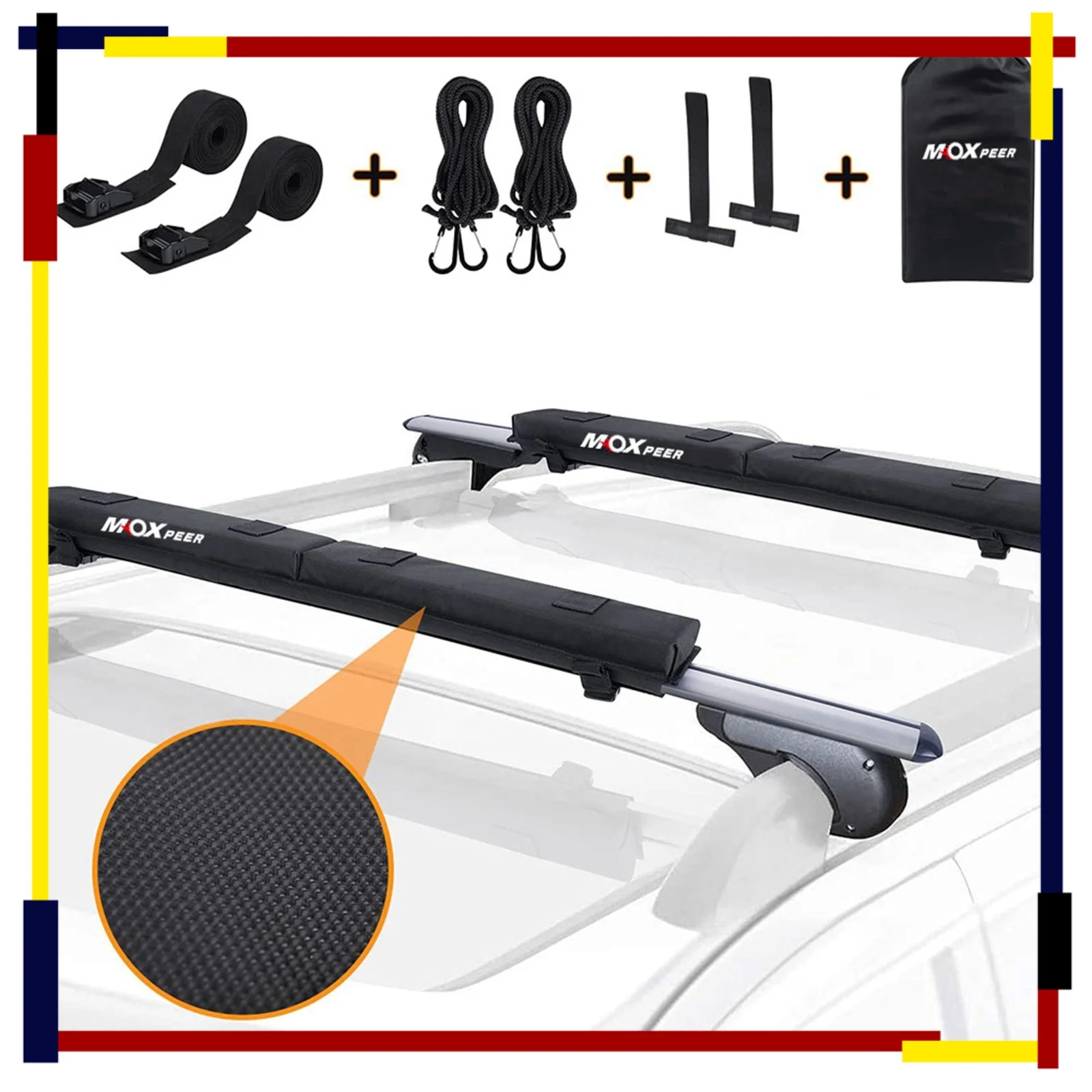Car Soft Roof Rack Pads Set Universal Crossbar Pads for Kayak Surfboard Auto Luggage Carrier System Universal Portable