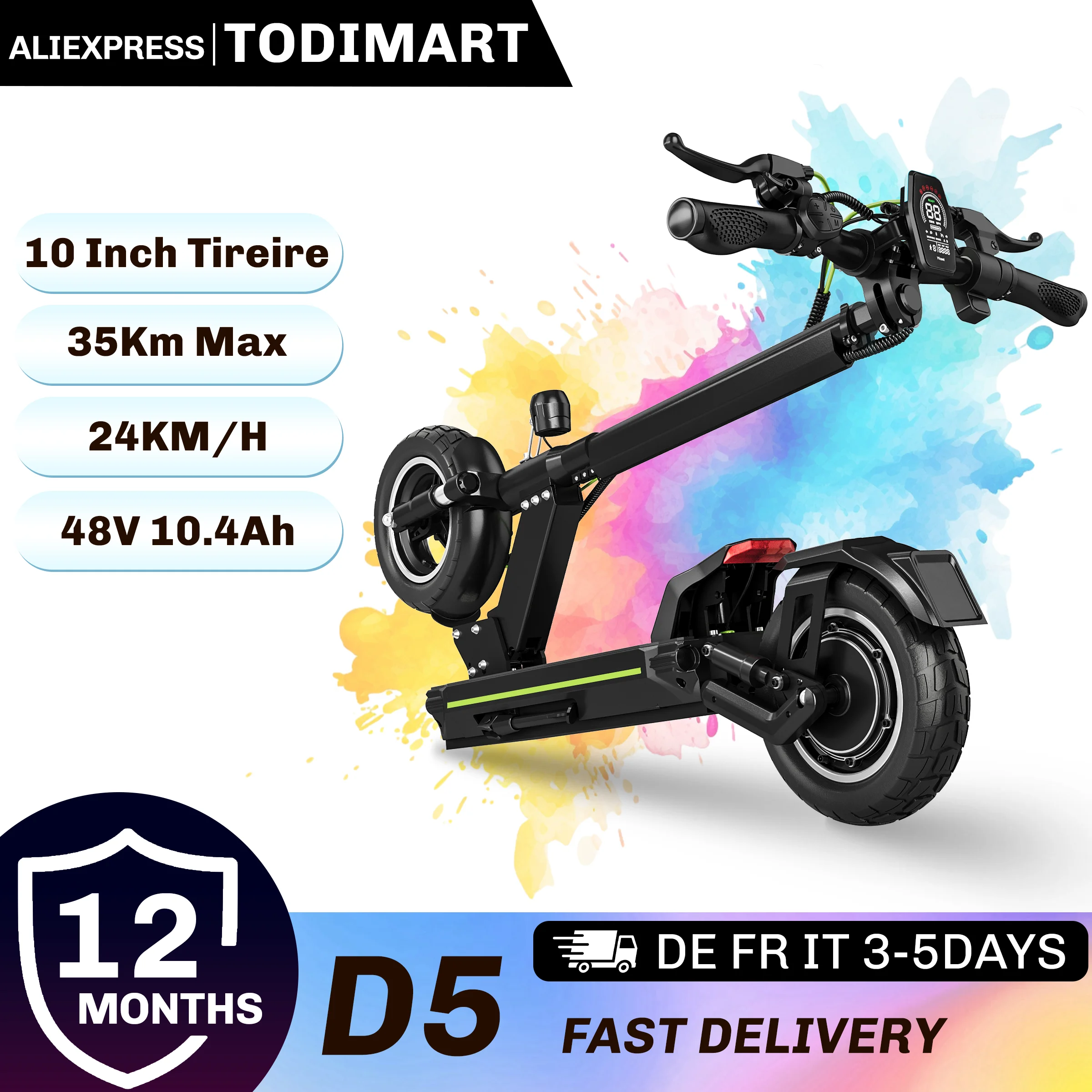 Trottinette Électrique Pliable TODIMART pour Adulte, Moteur Sans Balais Pneu Tout Terrain 10 Pouces Double Suspension,Autonomie 40KM, Trottinette Électrique Connectée APP avec Phare LED Clignotants Feu Arrière de Frein pour Déplacem