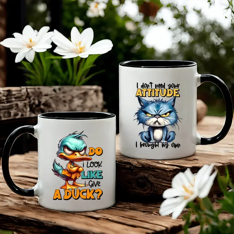 2 pcs 3A grade 11 oz duck cup, blue cat cup, ceramic coffee mug, room decoration, summer and winter drinking cup, birthday gift