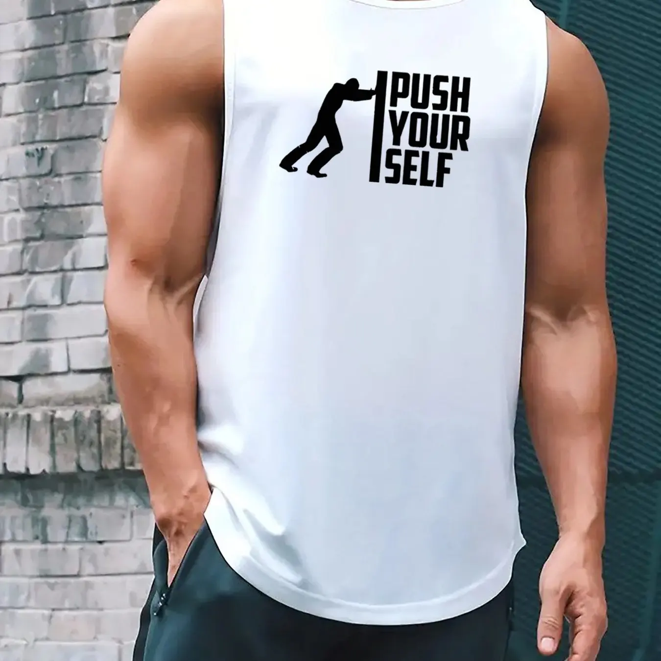 Simple Letter Print Men's Bodybuilding Vest Gym Workout Fitness Sleeveless Shirt Running Wear Suspender Vest Summer Casual Vest