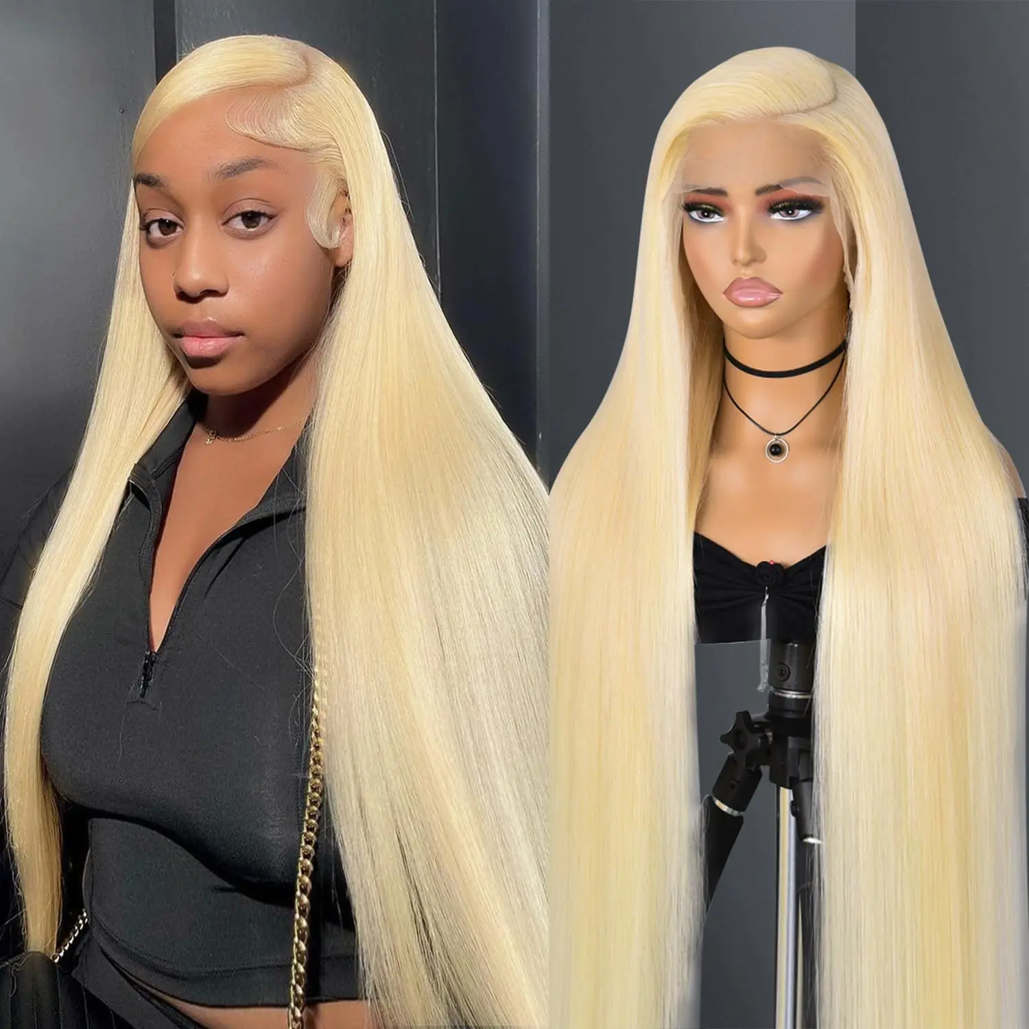 Perruque Lace Front Wig Naturelle Blonde, Cheveux Lisses, HD 613, 13x6, 30 Pouces, pour Femme Africaine