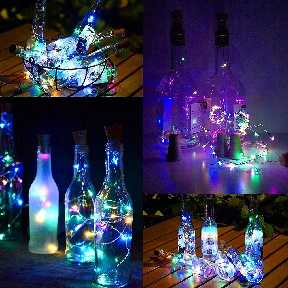 Cadena de luz Solar para botella de vino, lámpara de hadas para exteriores, decoración de vacaciones y Navidad, 10 piezas