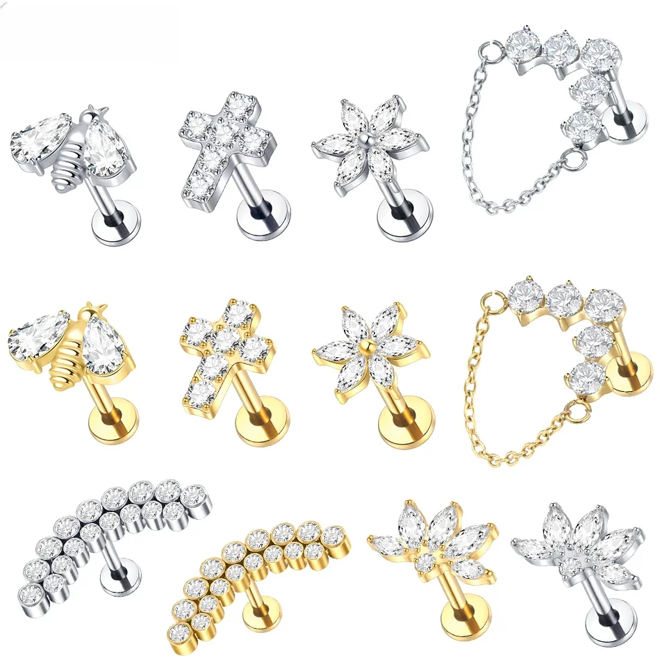 1pc Titan Ohr Piercing Knorpel Ohrringe Tragus Helix Pirsing Labret Piercing Kreuz Ohr Lappen Lippen