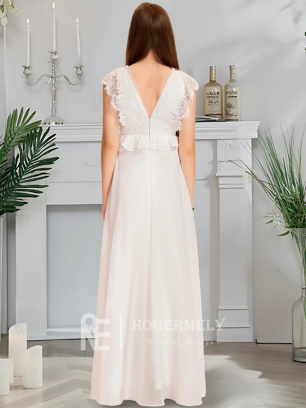 Роскошное асимметричное платье подружки невесты цвета слоновой кости, платье с цветочным узором для девочек, с v-образным вырезом, шифоновое кружево, каскадные оборки, свадьба