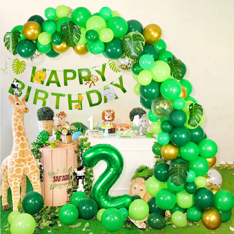 

Palm Leaves Green Balloon Garland Arch Kit Wild One Jungle Safari Happy Birthday Party Decorations Kids Baby Shower Globos Decor