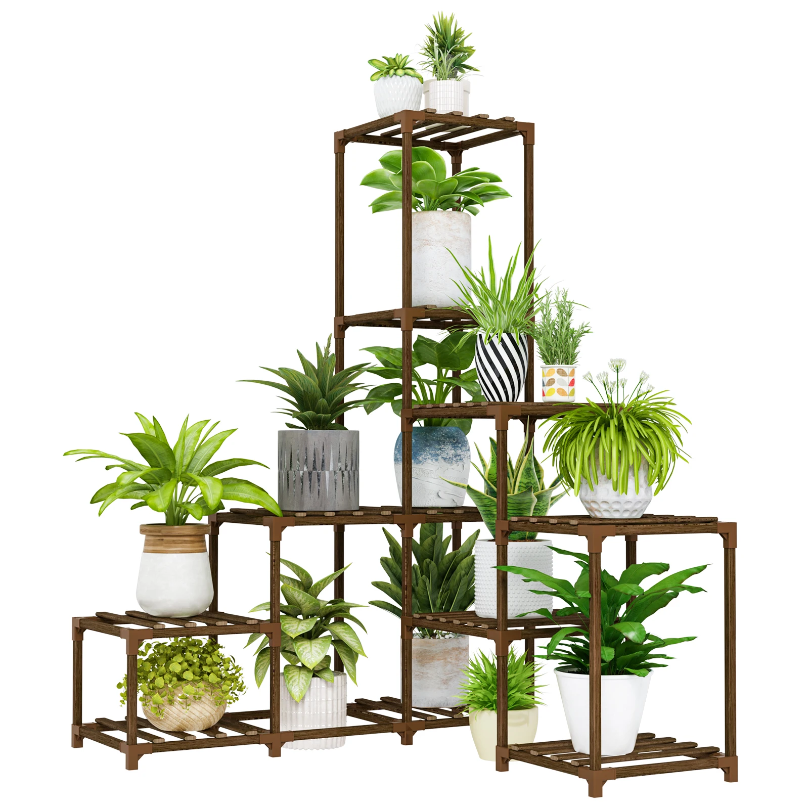 bamworld屋内コーナー植物スタンド木製植物棚ホルダー13ポット複数の植物用家の装飾ガーデニングギフト植物ディスプレイ