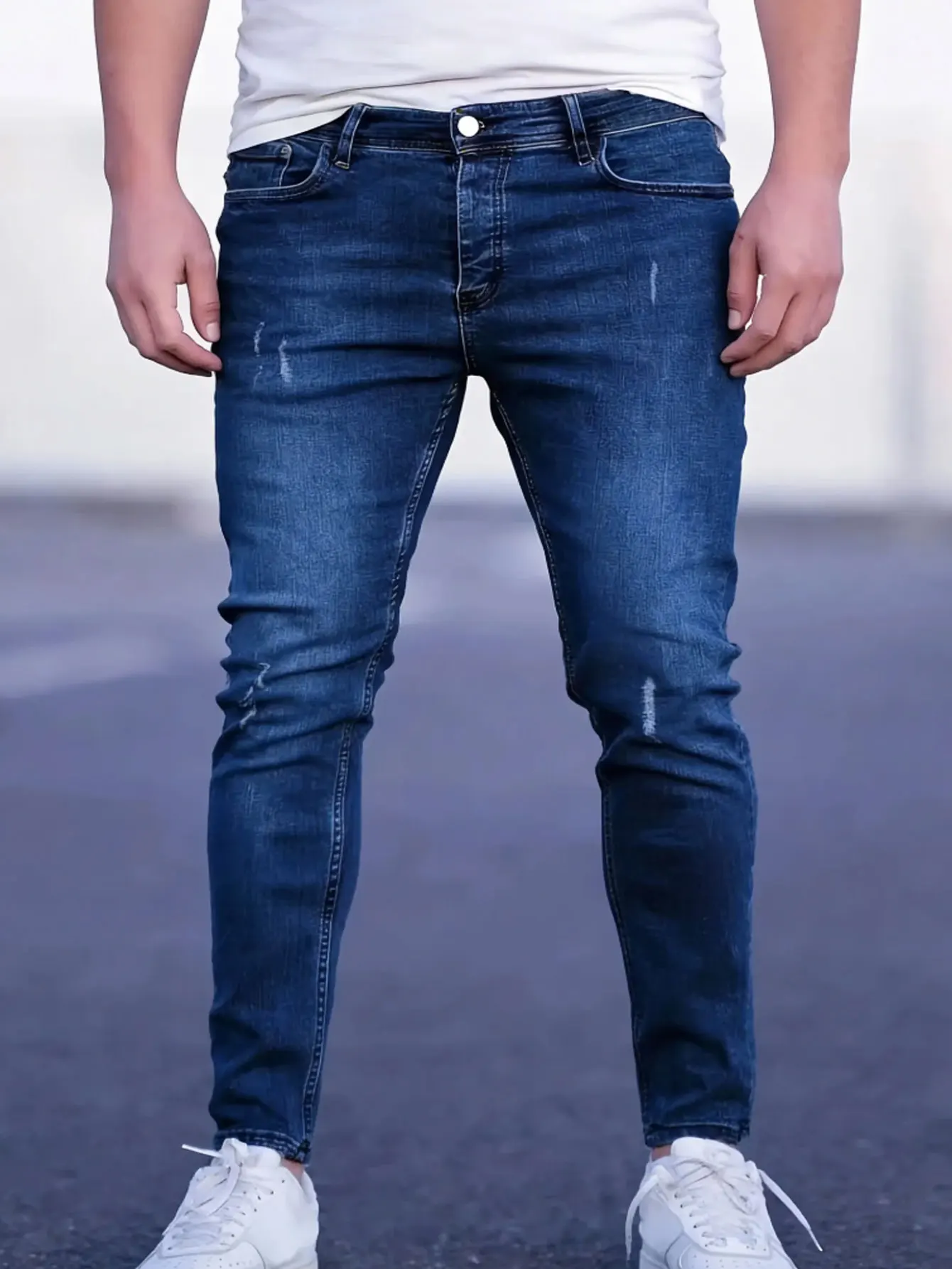 

Мужские рваные джинсы Manfinity LEGND, зауженные, слим-фит, длинные, темно-синие, однотонные, для уличной носки, для выхода в свет, для мужа