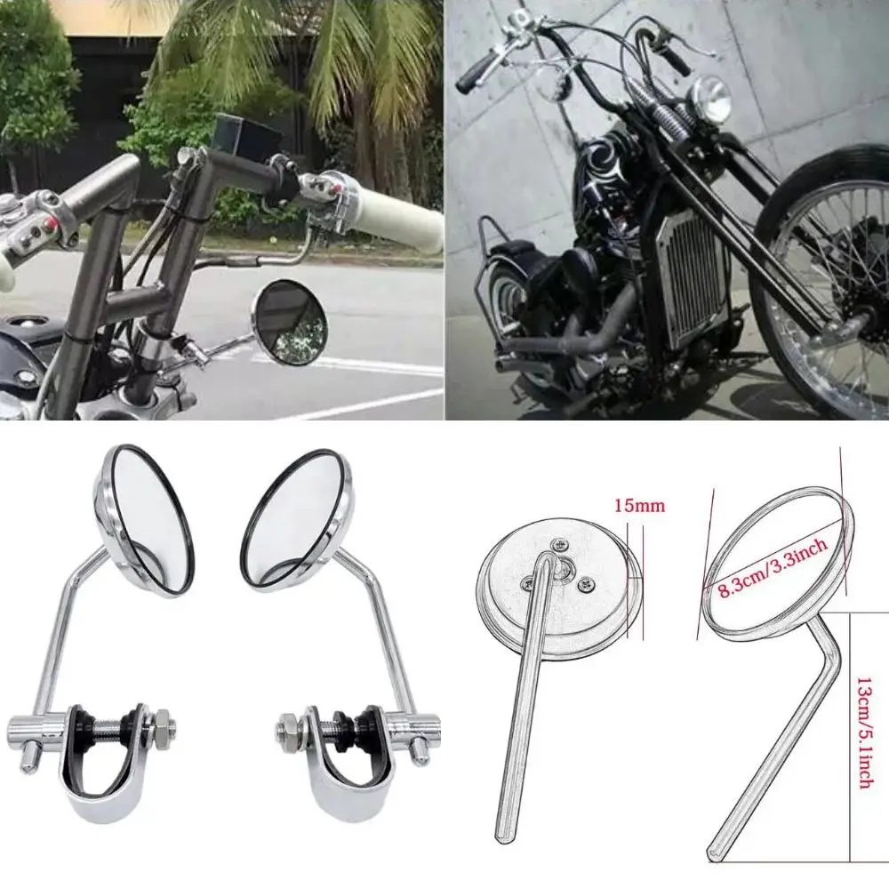 Motorcycle handlebar End Mirror Retro Rearview Side Mirrors Round Convex Clip-On Retro 22-25mm For Bobber Cruiser Cafe Racer