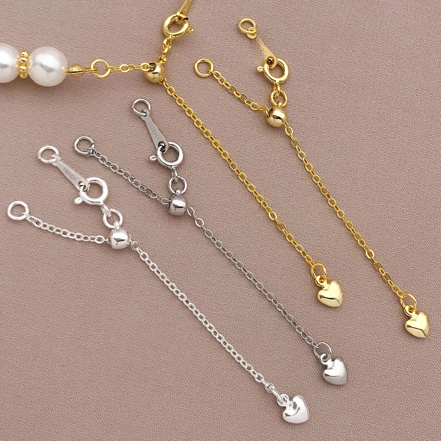 2er-Set 18K Kupfer-Vergoldete Echte Gold-Herz-Zugketten, DIY Armband, Halskette, Perlen-Schmuckherstellung Zubehör