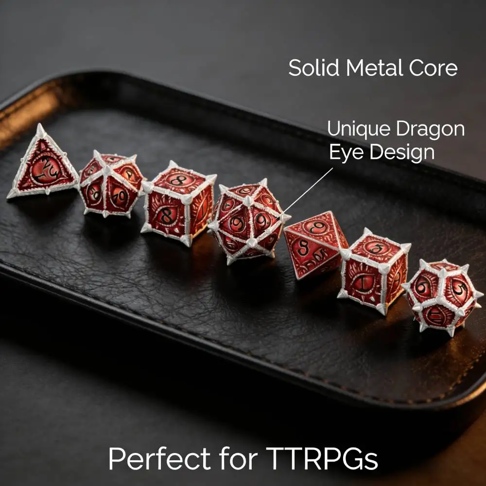 

Premium Metal DND Dice Set Dragon Eye Sharp Edge Polyhedral RPG Dice for Dungeons and Dragons Tabletop Game Gift for DnD Players