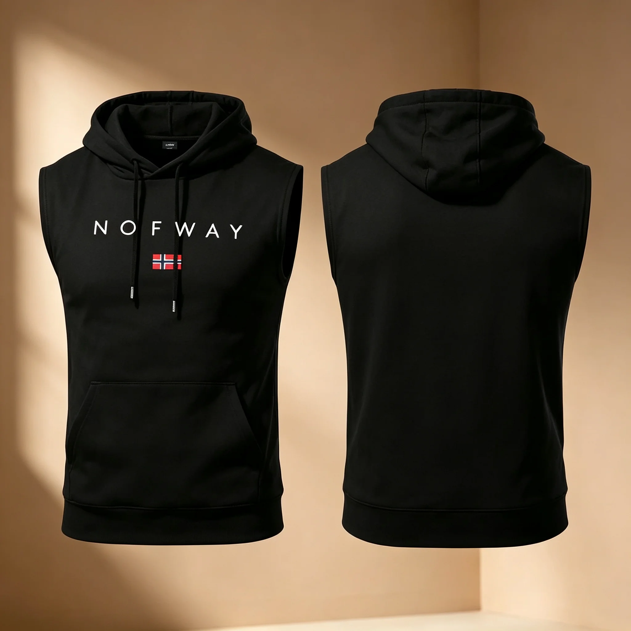 Men Sleeveless Hoodie Norway Flag Letter Print Hooded Tank Top Slim Fit Gym Workout Vest Drawstring Pocket Sleeveless Sweatshirt