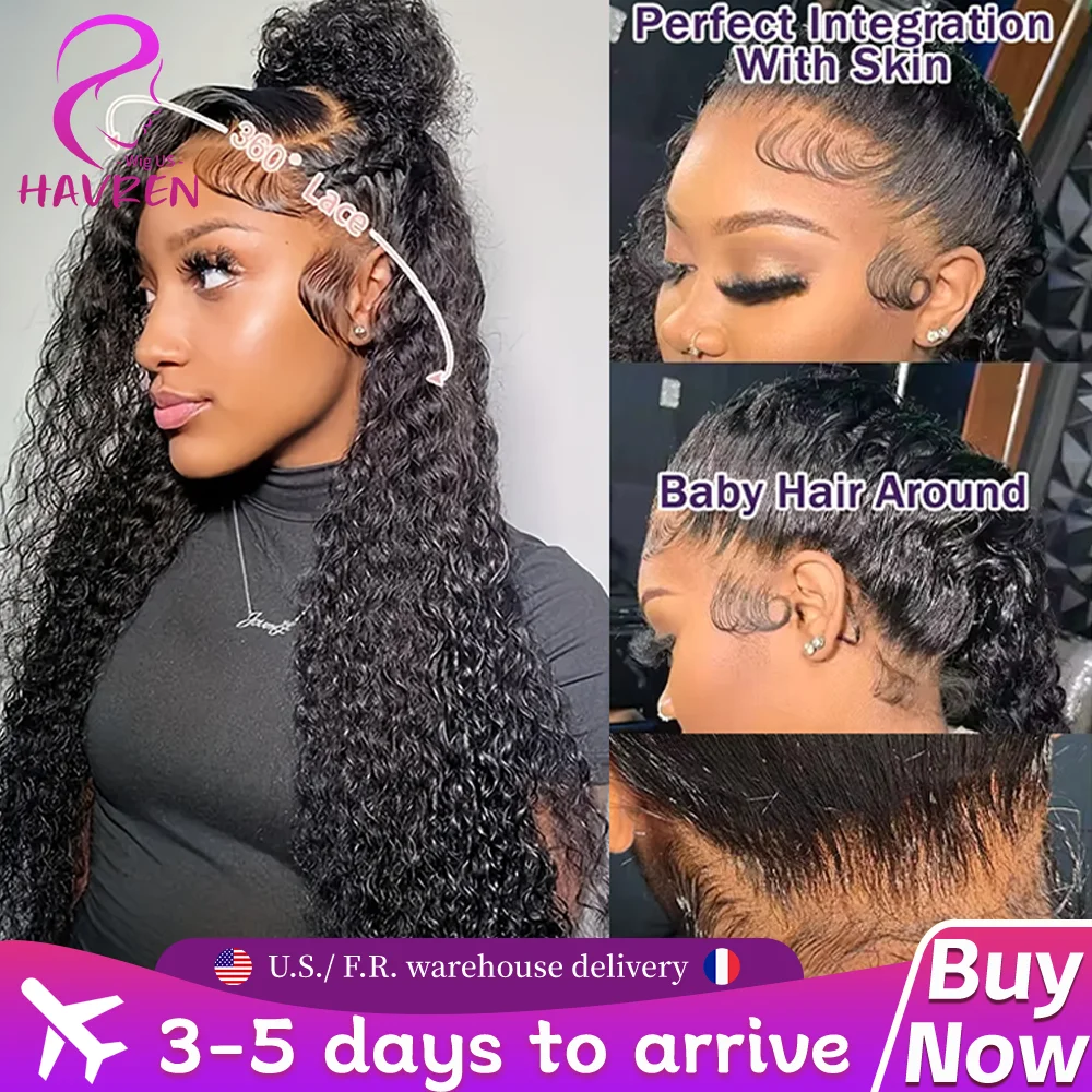 

Havren Curly Hd Кружевной парик 13x6 Человеческие волосы Парики с глубокими волнами 360 Кружевной парик Невидимый шнурок Натуральные предварительно выщипанные бразильские волосы