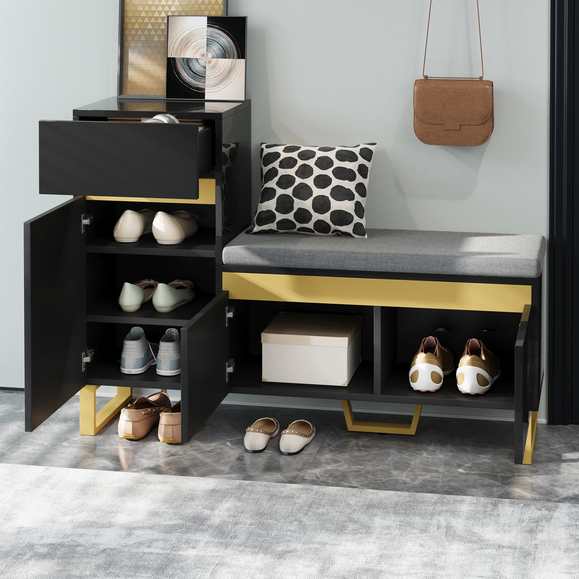Schuhschrank mit Sitzbank, Schuhregal für den Eingangsbereich, Flur-Aufbewahrungsorganizer, multifunktionale Schuhbank mit Sitzfläche für Zuhause, Schuhorganizer