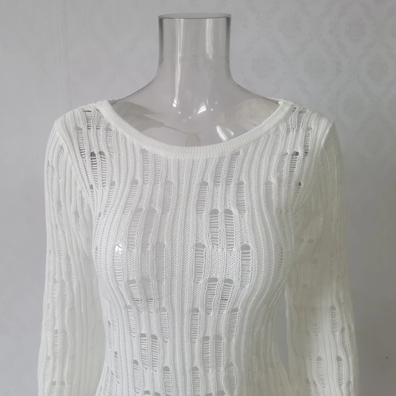 One Piece Sexy Backless Bandage Knit Dress, Long Sleeve Crochet Swimsuit Women Swimwear, Summer Beach Bikini Cover up sarong