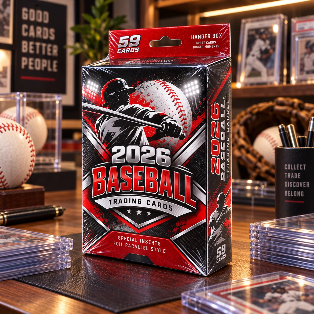 2026 Baseball Trading Card Hanger Box, 59 Cards Factory Sealed Baseball Card Collection, Includes Insert and Foil Parallel Cards, Premium Collectible Hobby Cards for Baseball Fans and Collectors