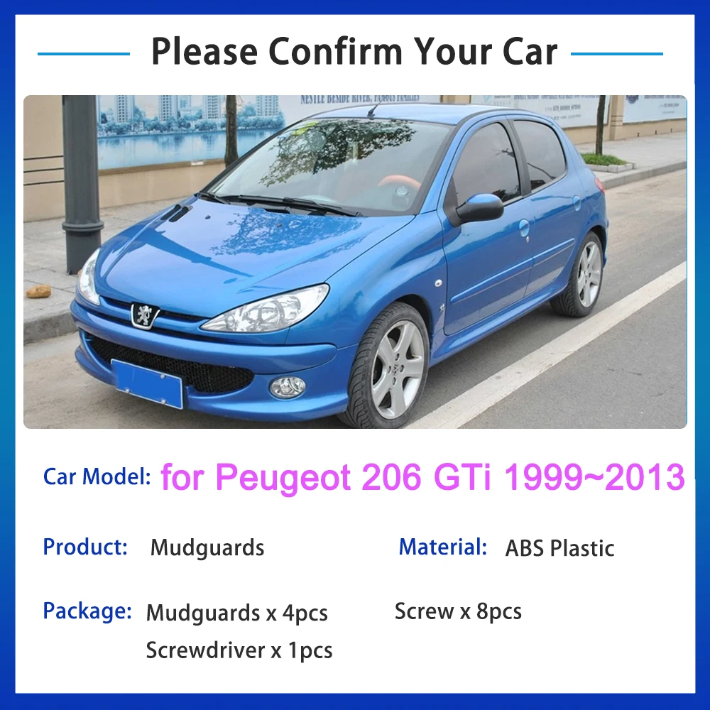 4x Mudguards for Peugeot 206 GTi 1999~2013 Accessories 2000 2001 2012 2011 2010 2007 2005 2003 Mudflap Splash Guards Rear Fender